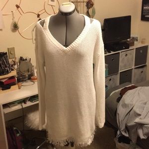 Long sleeve sweater dress with shoulder cutouts